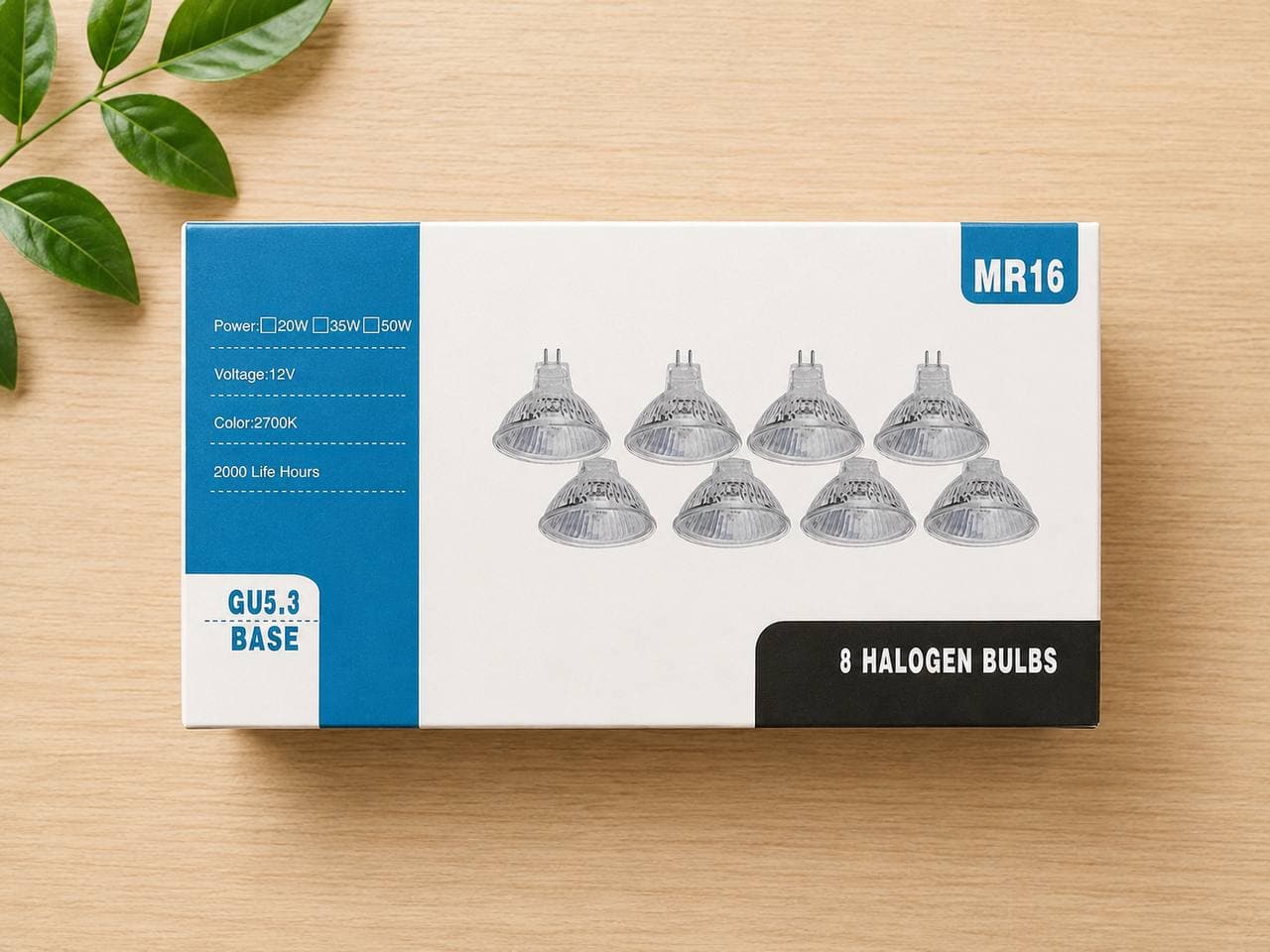 Set of 8 MR16 GU5.3 20W 230V Warm White Halogen Bulbs
