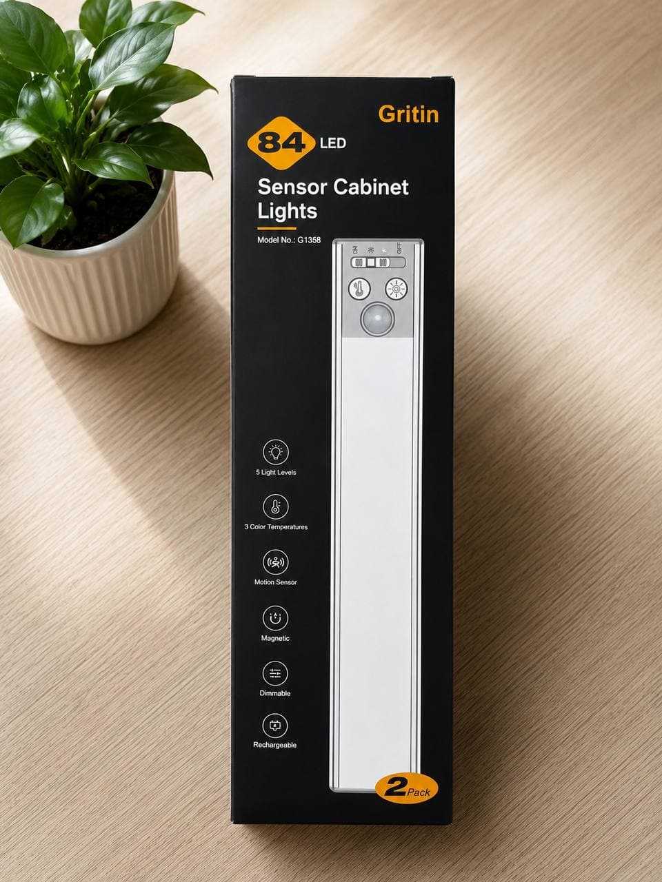 Set of 2 USB-Powered LED Under-Cabinet Lights with Motion Sensors